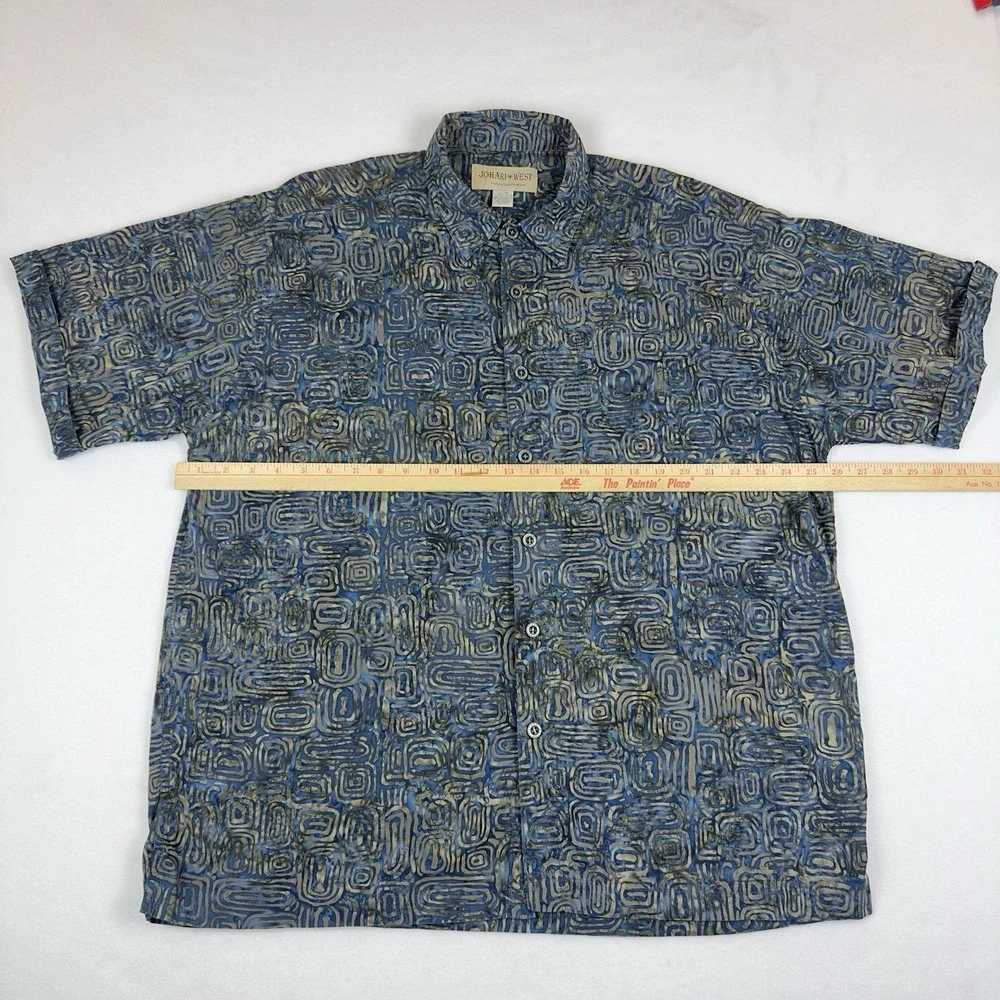 Men's JOHARI WEST Shirt  Abstract 100% Cotton Button Front XL Short Sleeves - Picture 3 of 10